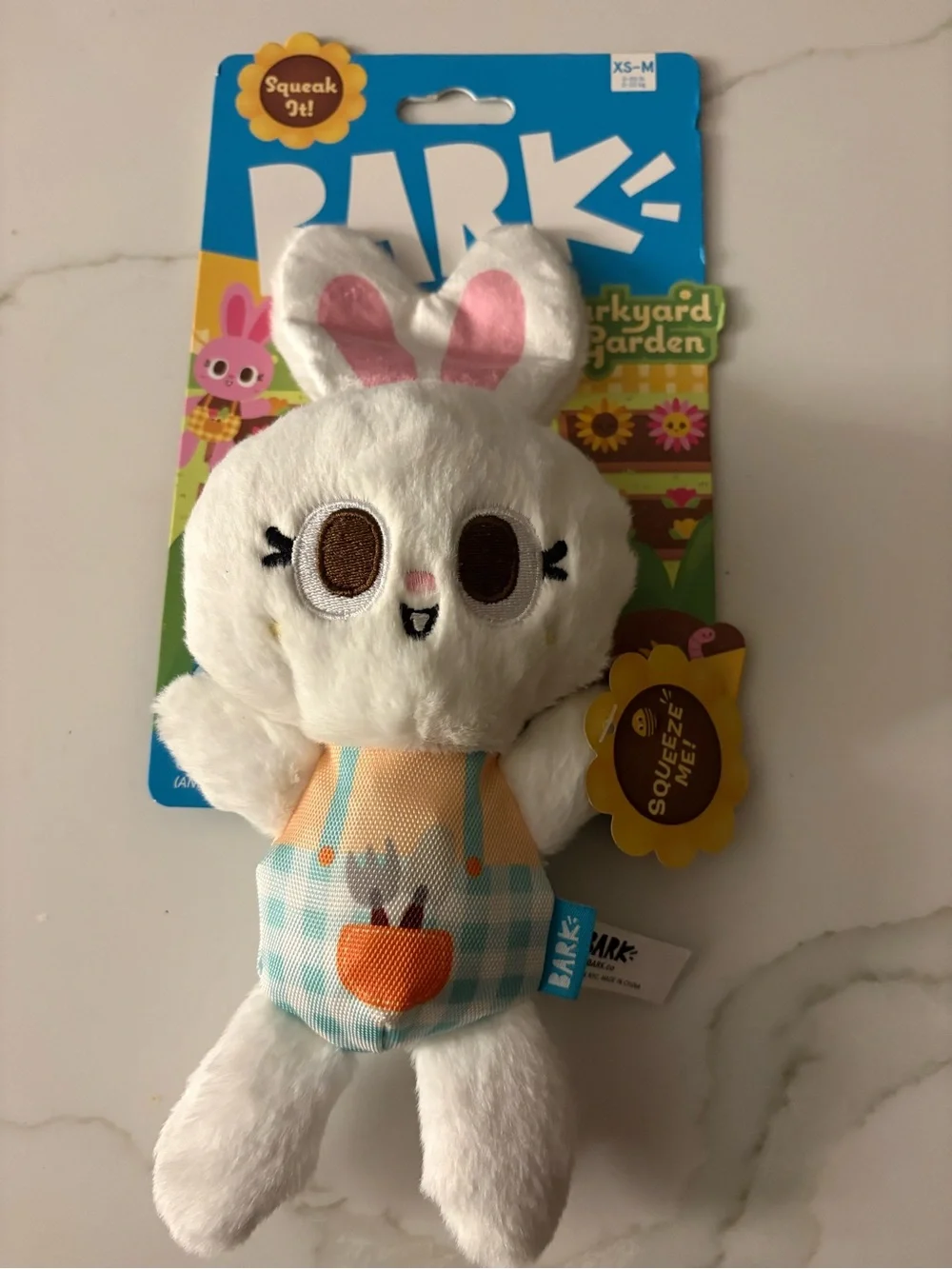New! BARK Barkyard Garden Green Thumb Bun Dog Toy with Squeakers, Size XS-M